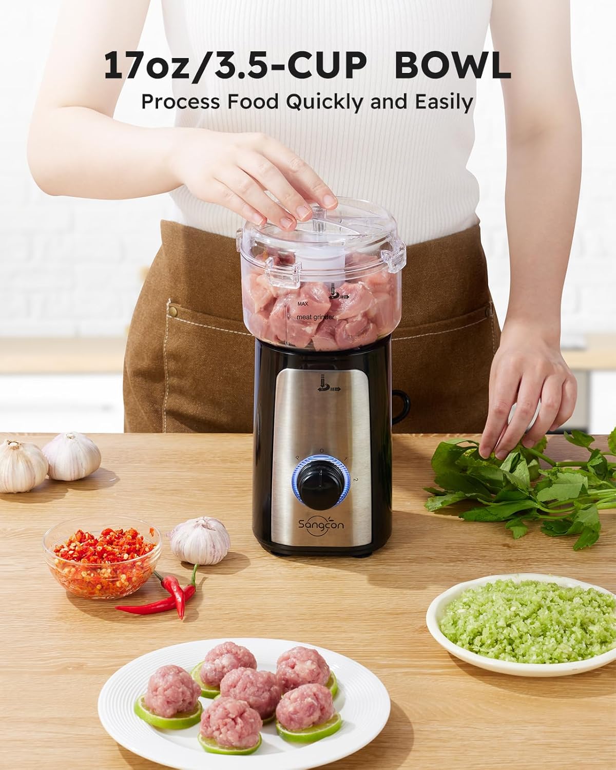 SANGCON 5 in 1 Blender and Food Processor Combo for Kitchen, Small Electric Food Chopper for Meat and Vegetable, 350W High Speed Blenders with 2 Speeds and Pulse for Smoothies and Shakes - Image 3