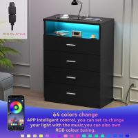 Dresser with Power Outlets and LED Lights Wooden 4 Drawer Dresser with Large Organizer Tall Black Drawer for Bedroom Modern Chest of Drawers Closet for Living Room Kids Room - Image 4