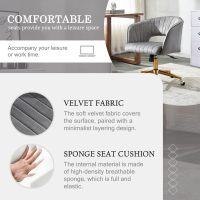 Vanity Chair with Back 360 Swivel Armchair and Gold Base, Criss Cross Chair with Wheels for Vanity Home Office, Living Room, Bedroom and Study (Grey) - Image 4