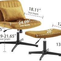 Art Leon Criss Cross Chair - with Footstool and Lumbar Pillow, Armless Office Desk Chair No Wheels, Modern Swivel Height Adjustable Wide Seat Computer Task Vanity Chair, Yellow Brown Velvet Tufted - Image 2