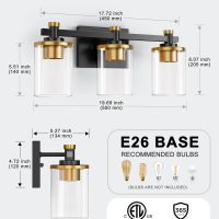 L LOHAS LED 3 Light Bathroom Vanity Light, Black and Gold Bathroom Light Fixture Over Mirror, Modern Lighting Fixtures with Clear Glass Shade, Vintage Vanity Lights for Bathroom Mirror Hallway, ETL - Image 4