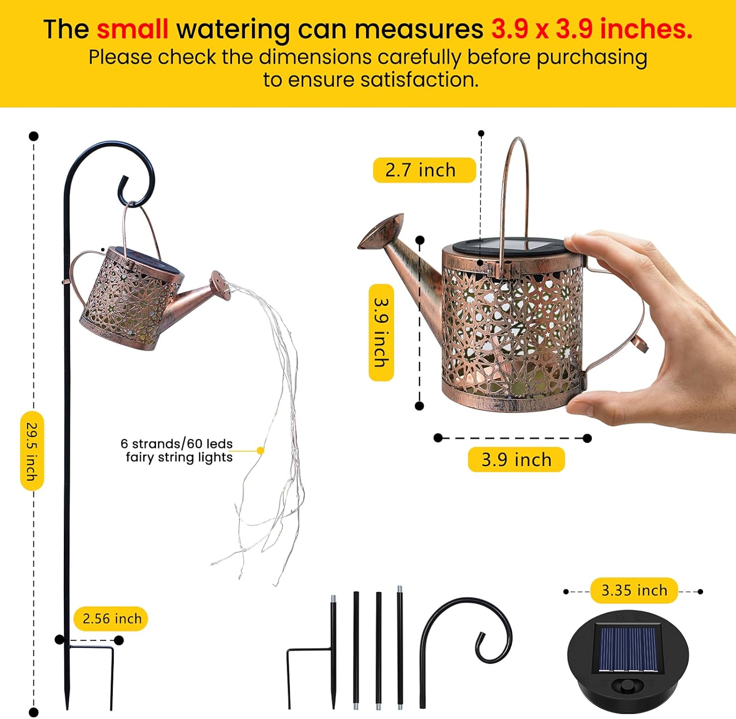 Outdoor Solar Metal Watering Can Small Hanging Decorative Waterproof Lights for Garden Decor, Yard Lights, Outside Patio Lawn, Gifts for Mom Grandma Women Birthday,1 pack, Warm White - Image 3
