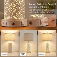 26" Farmhouse Table Lamp Dual Light, 3-Way Dimmable Touch Lamps, Rustic Nightstand Bedside Lamps with 2 USB Ports + AC Outlet, Modern Nightlight for Living Room Bedroom and Nightstand - Image 3