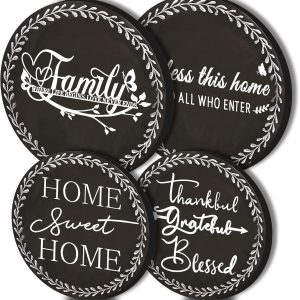 Tucocoo 4 Pieces Family Round Stove Burner Covers Set,2 Pieces 8 Inches and 2 Pieces 10 Inches,Black Gas Stove Burner Covers,Electric Stove Burner Covers,Home Sweet Home Metal Stove Burner Cover Kits