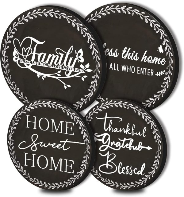 Tucocoo 4 Pieces Family Round Stove Burner Covers Set,2 Pieces 8 Inches and 2 Pieces 10 Inches,Black Gas Stove Burner Covers,Electric Stove Burner Covers,Home Sweet Home Metal Stove Burner Cover Kits