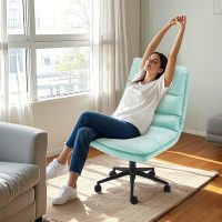 Esright Criss Cross Chair with Wheels Thick Cusion, 18" High Back Cross Legged Office Chair Comfty Office Chair with Extra Wide Seat 360°Swivel Adjustable Cute Compute Chair Premium Leather Green - Image 8