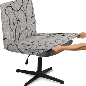 Armless Criss Cross Office Desk Chair Cover Slipcover,Accent Mid Back Wide Swivel Task Vanity Slipper Chair Protector Stretch Removable Without Arms for Accent Chair