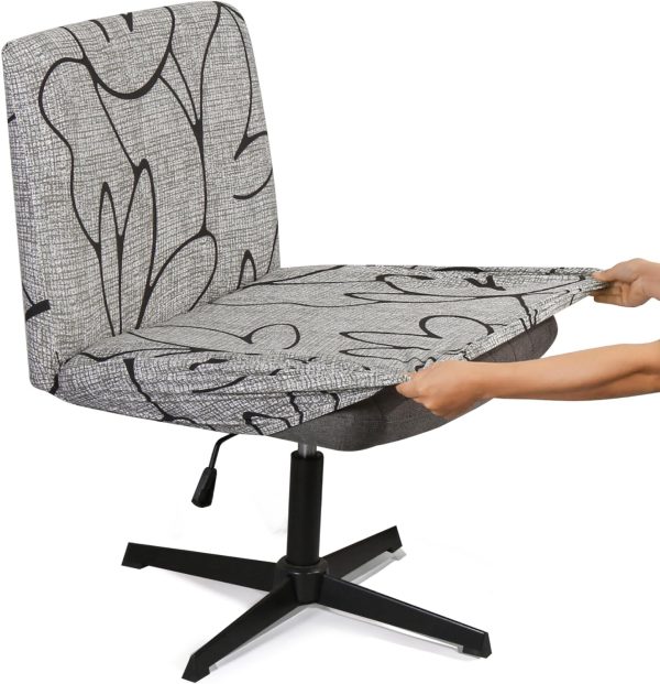 Armless Criss Cross Office Desk Chair Cover Slipcover,Accent Mid Back Wide Swivel Task Vanity Slipper Chair Protector Stretch Removable Without Arms for Accent Chair