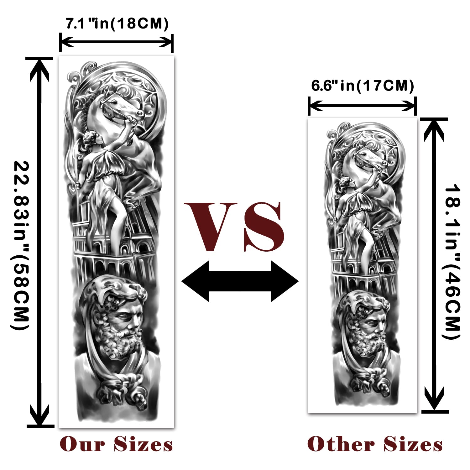 Full Arm Temporary Tattoos 8 Sheets and Half Arm Shoulder Waterproof Tattoos 8 Sheets, Extra Large Tattoo Stickers for Men and Women (22.83"X7.1") - Image 5