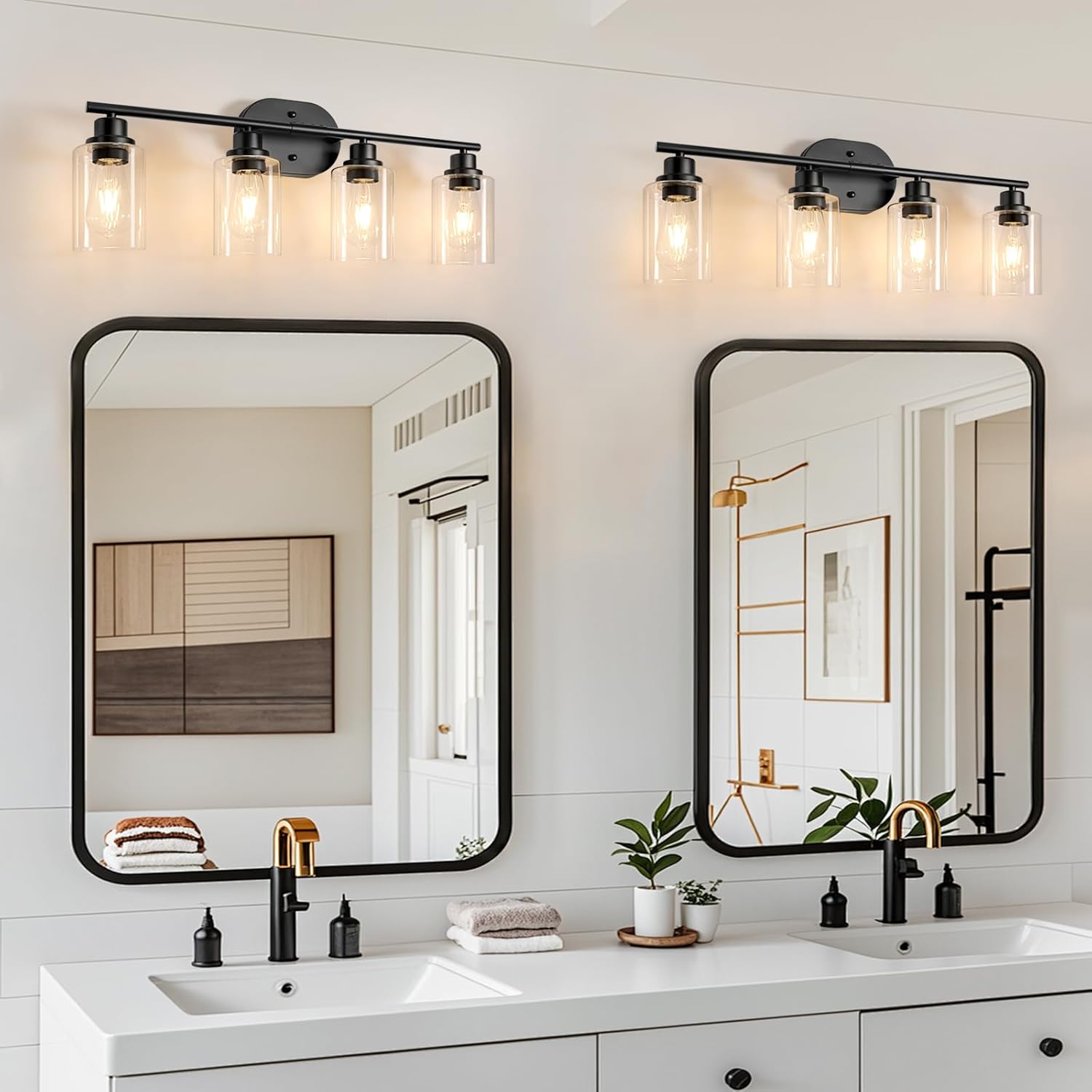 Ascher 4-Light Bathroom Light Fixtures, Modern Vanity Lights with Clear Glass Shade, Matte Black Wall Lamp for Bathroom Mirror Hallway Cabinet Porch - Image 8
