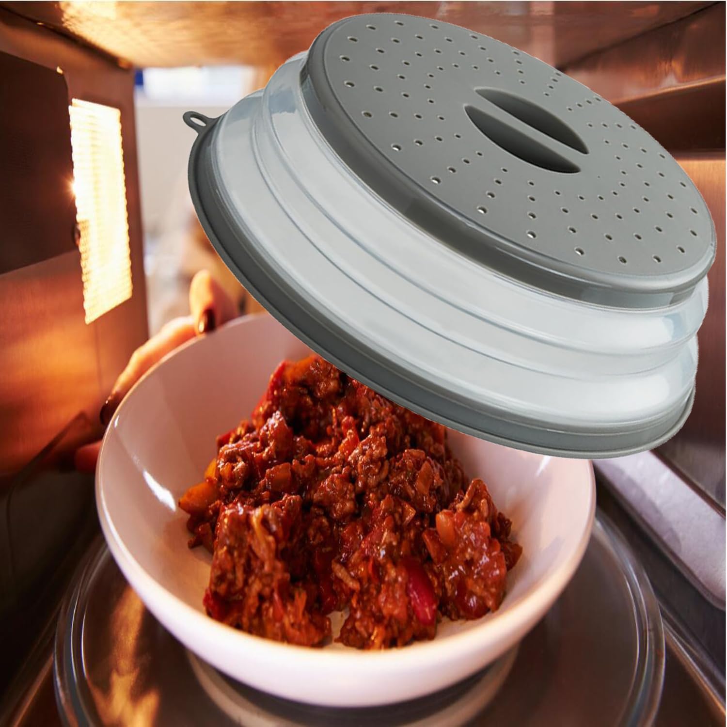 Microwave Splatter Cover Vented for Food, Splatter Guard & Colander Kitchen Gadget for Fruit Vegetables Microwave Plate Cover with Hook Hole,Dishwasher-Safe,BPA-Free Silicone & Plastic (1 Pack) - Image 2
