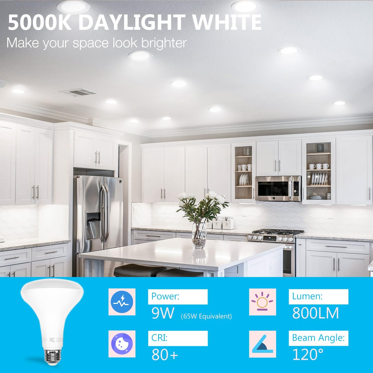 DAYBETTER BR30 LED Light Bulbs Indoor Flood Light, 6Pack 5000K Daylight White LED Bulb 65W Equivalent, Dimmable, E26 Base, 800LM, Recessed Can Bulb for Living Room Bedroom Dining Room Bathroom - Image 4