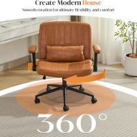 SAMERY Criss Cross Chair with Wheels Adjustable Flip-Up Arms, Wide Cross Legged Office Desk Vanity Chair Height Adjustable Swivel for Home Office Vanity Computer Task (Brown, with Armrests) - Image 6