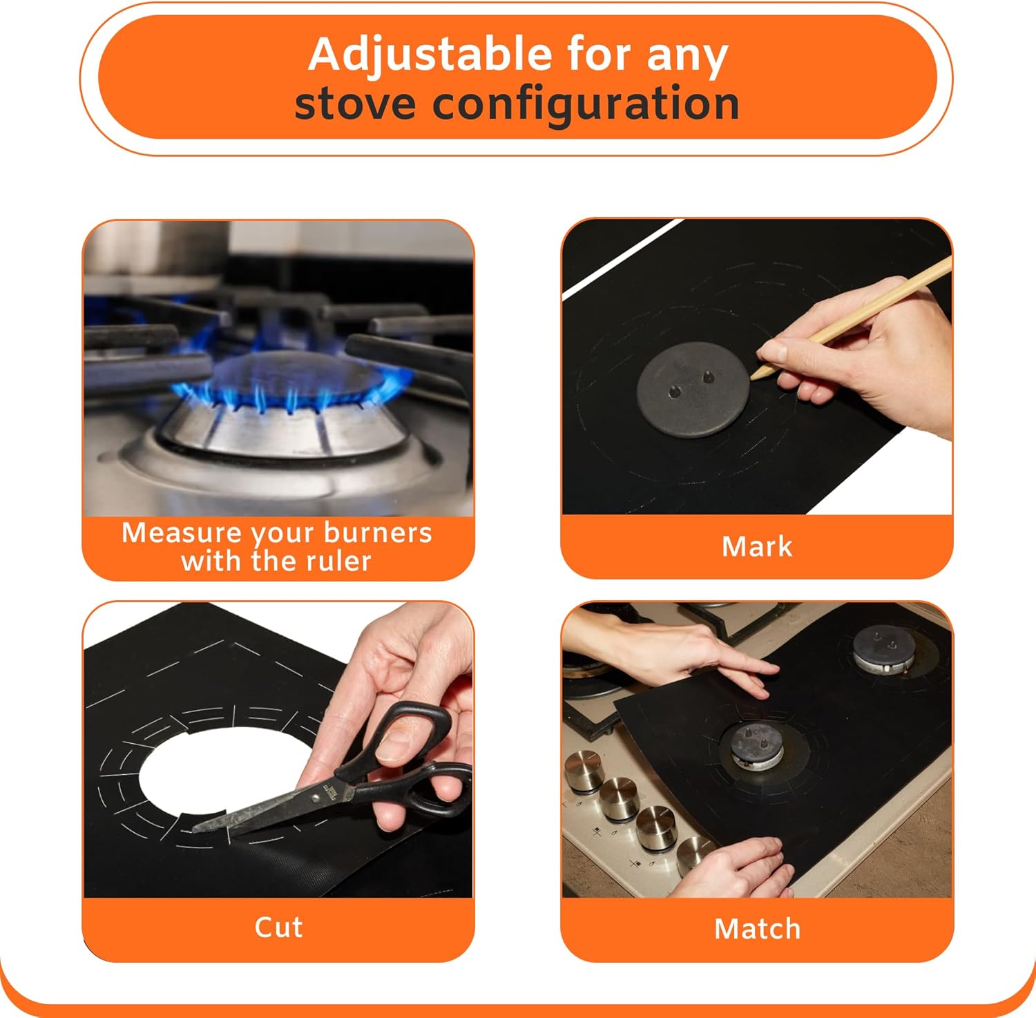 Stove Covers for Gas Burners, Washable Reusable Top Cover Liners, Non-Stick Heat Resistant Protector with Pre-cuts for Gas Range, Measure your Stove for Compatibility (Pack of 2) - Image 3