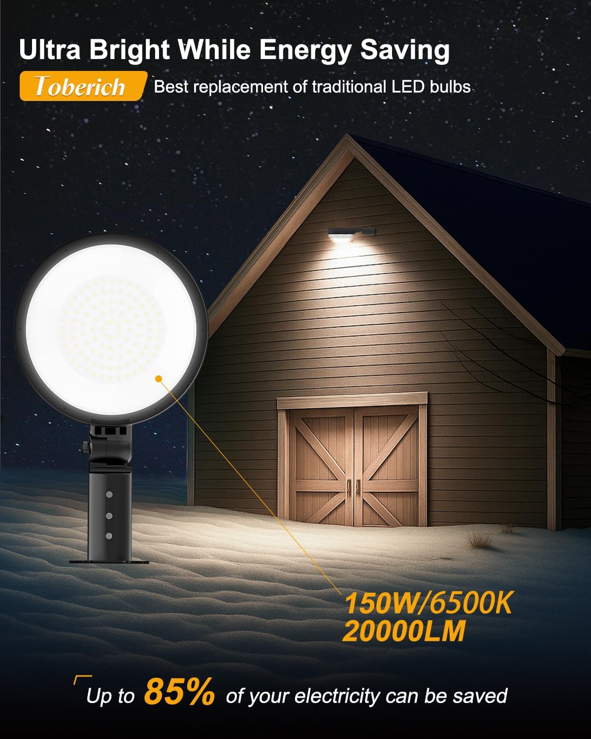 LED Barn Light, 150W 20000LM Yard Area Lights Dusk to Dawn Outdoor Lighting with Photocell 6500K Adjustable Angle Daylight IP66 Waterproof Street Lights for Security/Farmhouse/Garage - Image 2