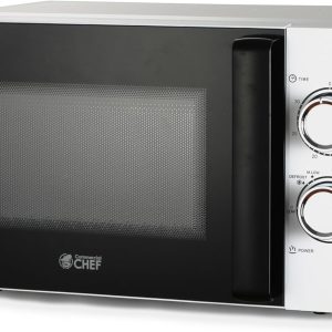 Commercial CHEF Small Microwave 0.7 Cu. Ft. Countertop Microwave with Mechanical Control, White Microwave with 6 Power Levels, Outstanding Portable Microwave with Convenient Pull Handle
