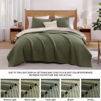 WRENSONGE King Size Quilt-3 Pieces Lightweight Bedspreads Olive Green King Quilt Bedding Set for All Seasons, Soft Summer Coverlet with 2 Pillow Shams Suitable for Bed, Couch, Quilt Blanket - Image 8