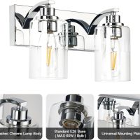 2-Light Bathroom Light Fixtures Modern Chrome Vanity Lights for Bathroom Lighting Fixtures Over Mirror with Clear Glass Shade for Cabinet Mirror Bedroom Hallway - Image 3