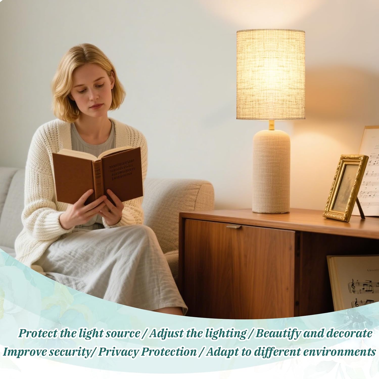 Beige Tall Lamp Shade, Drum Lamp shades, Replacement Drum Lamp Shade Natural Linen Hand Crafted for Table Lamps, Floor Lamps, Chandelier Lamp, Easy Assembly Required(9.8" Top X 9.8" Bottom X 13" High) - Image 3