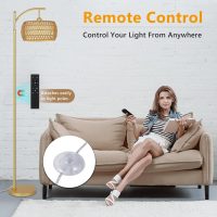 Arc Floor Lamp with 3 Color Temperatures, LED Gold Floor Lamp with Remote & Stepless Dimmable Bulb, Boho Standing Lamp with Rattan & Fabric Shades, Farmhouse Tall Lamp for Living Room Bedroom - Image 3