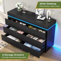 DICTAC Modern 6 Drawer Dresser with Sliding Desktop, Wide Chest of Drawers with Charging Station & LED Lights, Large Storage Tower Clothes Organizer, Black Dresser for Bedroom - Image 3