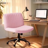 Criss Cross Chair Cover Pink Armless Wide Back Chair Cover Water Resistant Stretchable Slipcover for Mid Back Wide Seat Desk and Vanity Chairs Washable - Image 3
