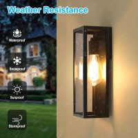 2-Pack Outdoor Wall Lanterns, Exterior Waterproof Wall Sconce with Glass Shades, Matte Black Porch Lights Wall Mounted, Anti-Rust E26 Modern Wall Lighting Fixtures for Patio Garage Entryway Front Door - Image 2