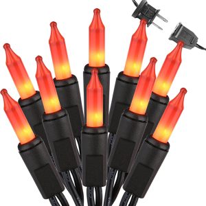 Brizled Orange Halloween Lights, 21.3ft 100-ct Incandescent String Lights Connectable, UL Certified, Black Wire Mini Light Set for Indoor & Outdoor Decorations, Holiday, Christmas