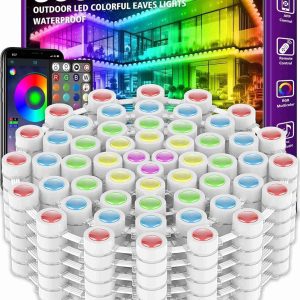 300FT Permanent Outdoor RGB Lights - IP67 Waterproof with Smart App Control Remote, DIY Scene Modes, Music Synchronization, Eaves Light for Garden Decor, Deck, Christmas, Party, Party, Halloween,Roof