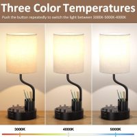 Bedside Table Lamps for Bedroom Set of 2 - Nightstand Light with AC Outlet and USB A & C for Charging, 3 Color Temperatures, Study Desk Lamp with Pen Holder & Phone Stand for Living Room/Dorm/Office - Image 3