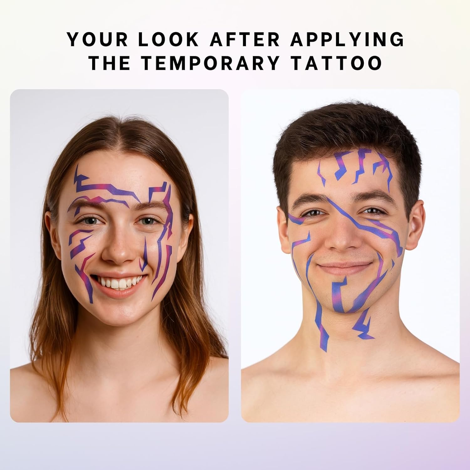 Purple Ombre Temporary Patterns Tattoo – Realistic Waterproof Body Art for Cosplay, Halloween, and Party Makeup (5 PCS) - Image 2