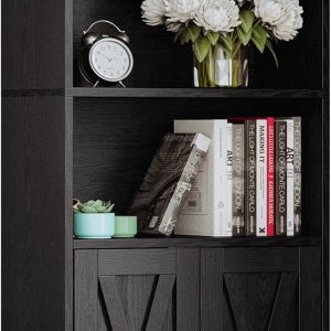 IRONCK Industrial Bookshelves and Bookcases with Doors 11.8 in Depth Floor Standing 5 Shelf Display Storage Shelves Bookcase Home Decor Furniture for Home, Office, Living Room, Bedroom