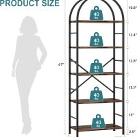 Shintenchi Bookshelf, Arched Bookshelf 5 Tier Bookcase, Tall Shelf for CDs/Books, Home Office Shelf Storage Organizer, Modern Book Shelf for Bedroom/Living Room, Rustic Brown - Image 2