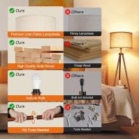 OUTON Wood Tripod Floor Lamp with Shelves, Mid Century LED Modern Dimmable Floor Lamp with Remote Control, Sturdy Tall Standing Lamp with Beige Linen Texture Shade for Living Room, Bedroom, Office - Image 5