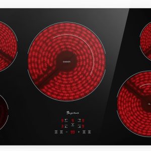 Electric Cooktop 36 Inch 5 Burners, Electric Stove Top, Built-in Ceramic Radiant Cooktop with Sensor Touch Control, Fast Heat, Multiple Safety Protection, 9000W with Hard Wire for 220V~240V