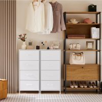 Sweetcrispy Nightstand Small Bedroom Dresser with 4 Fabric Drawers, Bed Side Furniture End Table, Wooden Top Cabinet Night Stand Dresser for Closet, Entryway, Dorm - Image 8