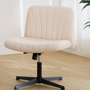 HOFFREE Criss Cross Chair Cross Legged Office Chair Home Office Chair Ergonomic Armless Chair for Desk Beige