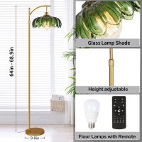 Glass Floor Lamp for Living Room,Bedroom,Gold Dimmable Standing Lamp with Remote,Mid Century Modern Brass Tall Lamp Boho Vintage Retro Floor Lamps Arc Green Flower Floor Light Lamp Bohemian - Image 6