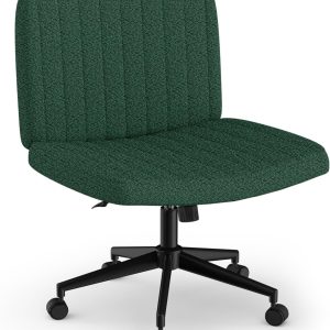 Boucle Criss Cross Chair with Wheels – Wide Armless Office Desk Chair, Ergonomic, Height Adjustment, Adjustable Swivel Vanity Chair, Comfy Fabric Computer Task Chair for Home (Boucle, Green)