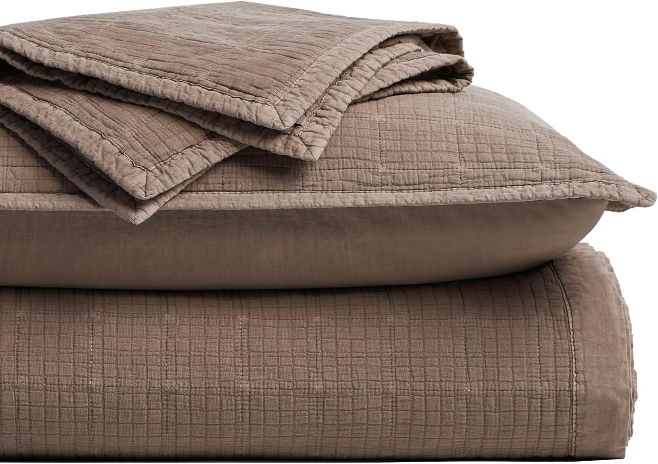 EVERGRACEHOME Stonewashed Cotton Quilt Set King Size, Ultra Soft Oversized Bedspread Coverlet Set, Lightweight Crinkle Box Stitch Bedding Sets for All Season, with 2 Shams, Mocha Brown - Image 9
