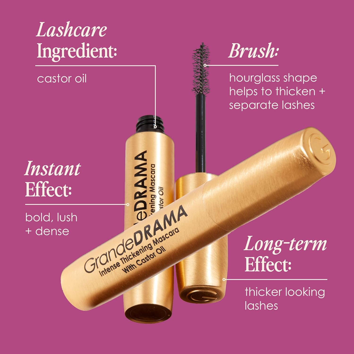 Grande Cosmetics GrandeDRAMA Intense Thickening Black Mascara with Castor Oil, Volumizing, Conditioning, Buildable formula (0.32 oz) - Image 7