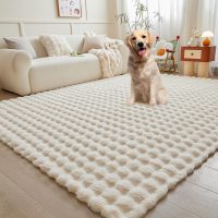 White Creamy Rabbit Plush Area Rug for Bedroom Living Room Sofa,8'X10' Faux Fur Fluffy Shaggy Rectangular Square Rug for Kids Teen Girls Room,Furry Carpet Rug for Nursery Baby Room Decor for Teenage - Image 6