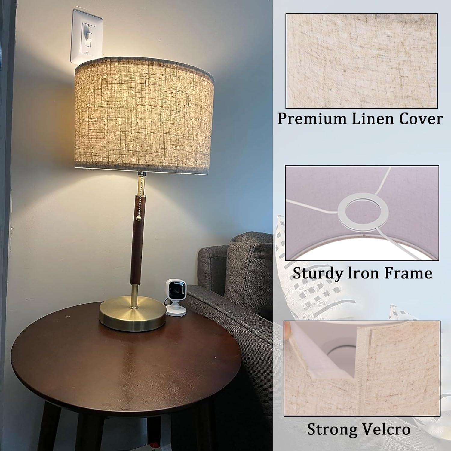 Drum Lamp Shades Set of 2, Linen Lampshade Replacement for Table, Floor &Bedside Lamps, 8.85''x11.02'', 2 Pack - Image 4