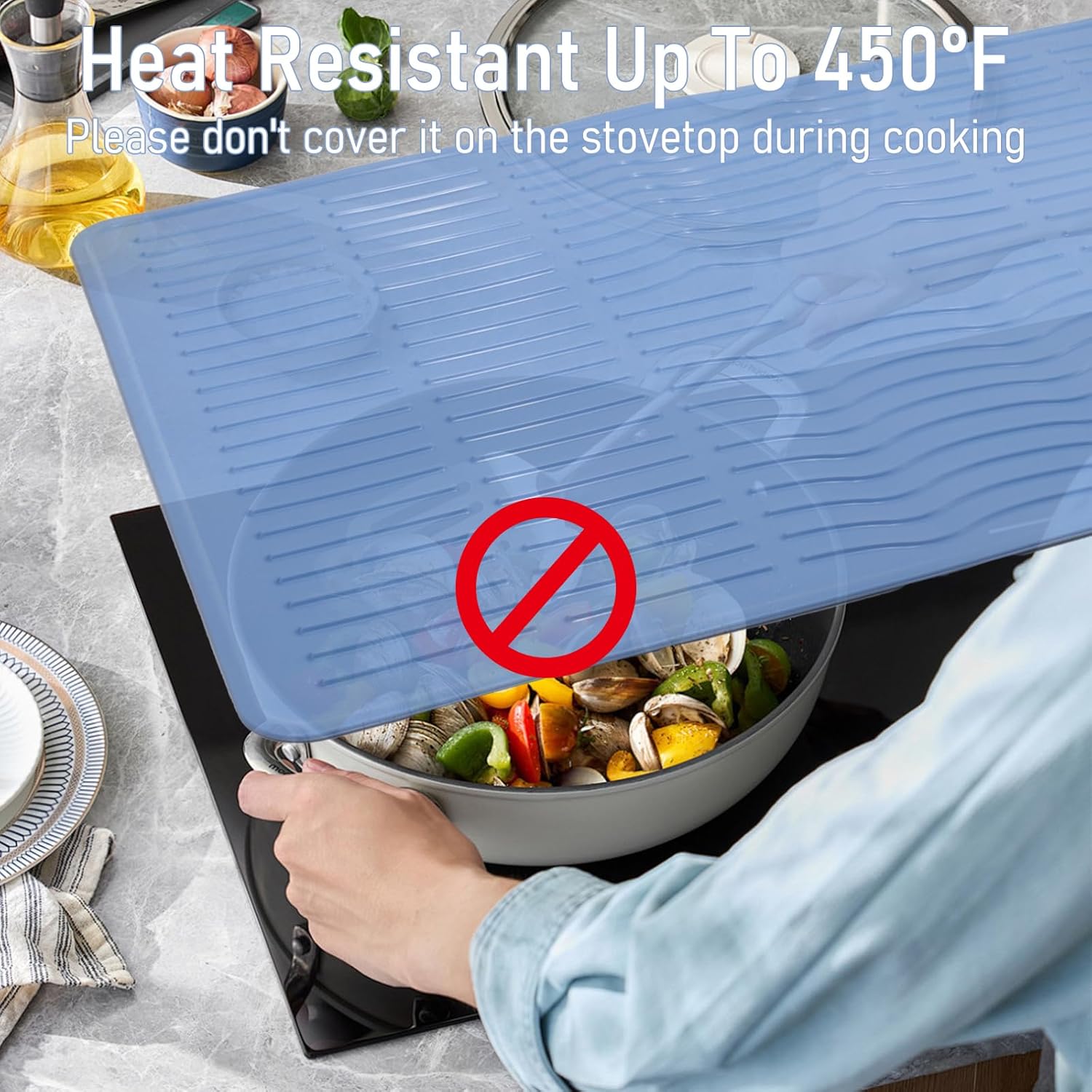 Stove Top Cover 28 x 20 Inches Silicone Stove Top Covers for Electric Stove Heat Resistant Stove Mat for Oven Glass Top Stove Kitchen Range Cooktop Stovetop Large Countertop Drying Mats Maze Blue - Image 5