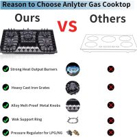 30 Inch Gas Cooktop, 5 Burners Built-in Stovetop, Stainless Steel LPG/NG Convertible Stove, Dual Fuel Sealed Hob - Black - Image 5