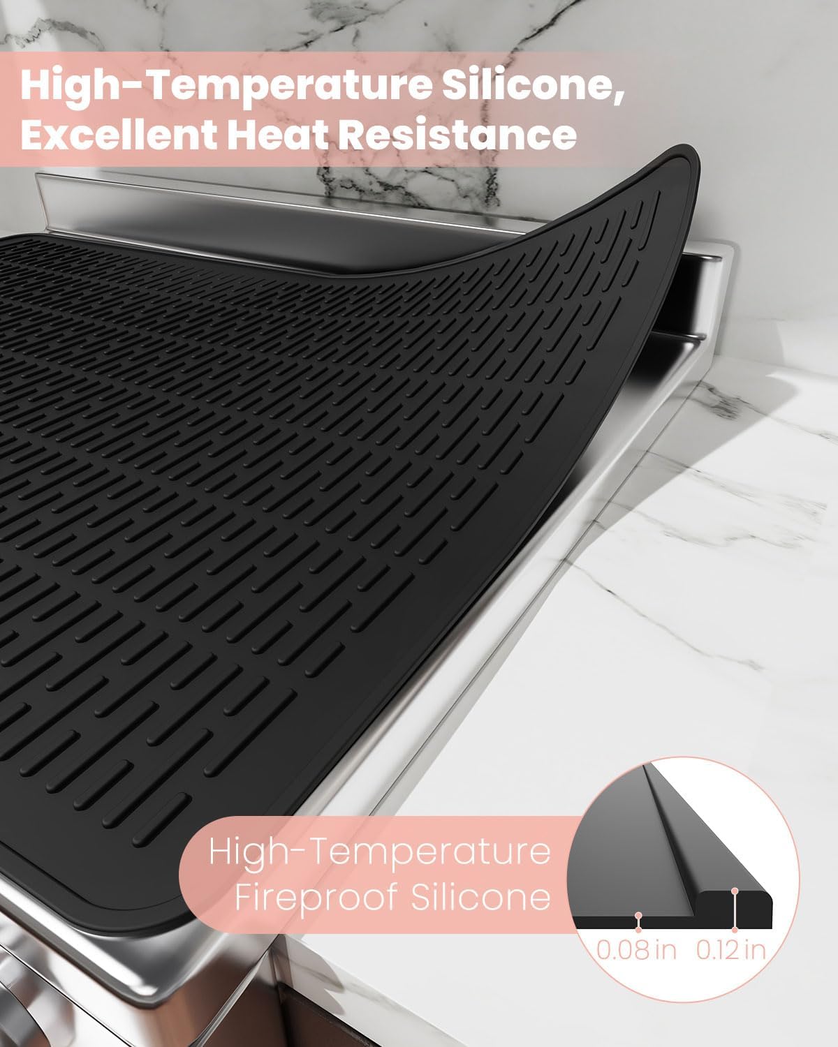 Silicone Stove Mat, 28 x 20 inch StoveTop Cover Protector, Extra Large Dish Drying Mat for Kitchen, Glass Top Electric Stove Cooktop Cover, Heat Resistant Mat(Black) - Image 3