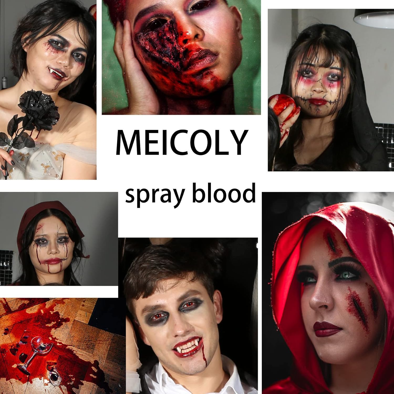 MEICOLY Blood Splatter, 2.1oz Fake Blood Spray, Halloween Liquid Blood for Clothes, Zombie Bride, Vampire and Monster SFX Scary Clown Makeup & Dress Up,Dark,1 Pack - Image 4