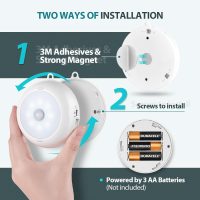 BLS Motion Sensor Light Indoor, LED Night Light Closet Lights, Under Cabinet Battery Powered Ceiling Lights, AA Battery Operated Stick on Wireless Puck Lights for Wall, Step, Stair, Dimmable (3 Pack) - Image 5