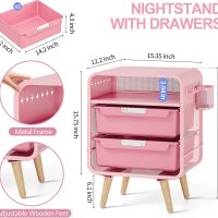 Pink Nightstand,Cute End Table with Storage Drawer,Kids Nightstand for Bedroom Furniture,Bedside Table Small Pink Desk Coffee Table for Living Room, Dorm,Office - Image 3
