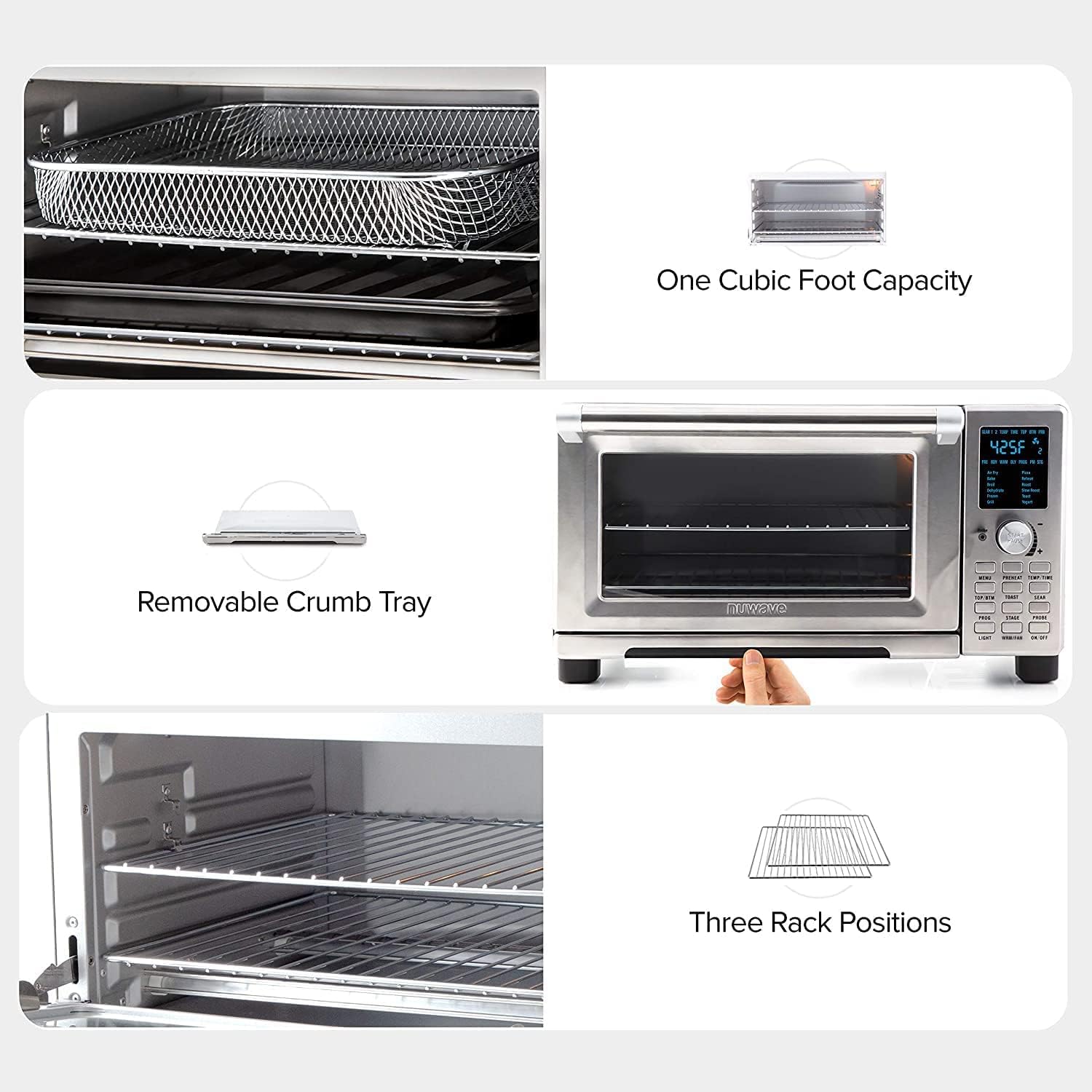 Nuwave Bravo Air Fryer Toaster Smart Oven, 12-in-1 Countertop Convection, 30-QT XL Capacity, 50°-500°F Controls, Top and Bottom Heater Adjustments 0%-100%, Brushed Stainless Steel Look (Renewed) - Image 5